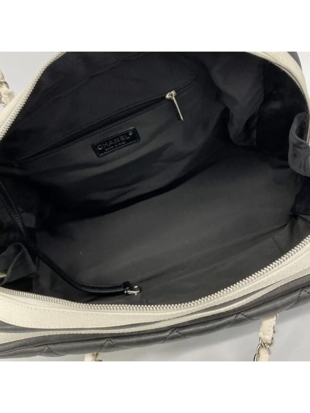 Chanel Chain Tote Quilted Lambskin Black Silver